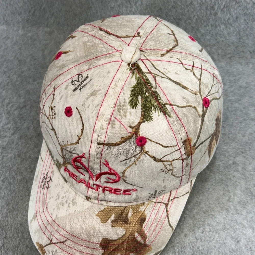 Realtree Embroidered Logo Womens Pink Camo Baseball Cap Adjustable OSFM